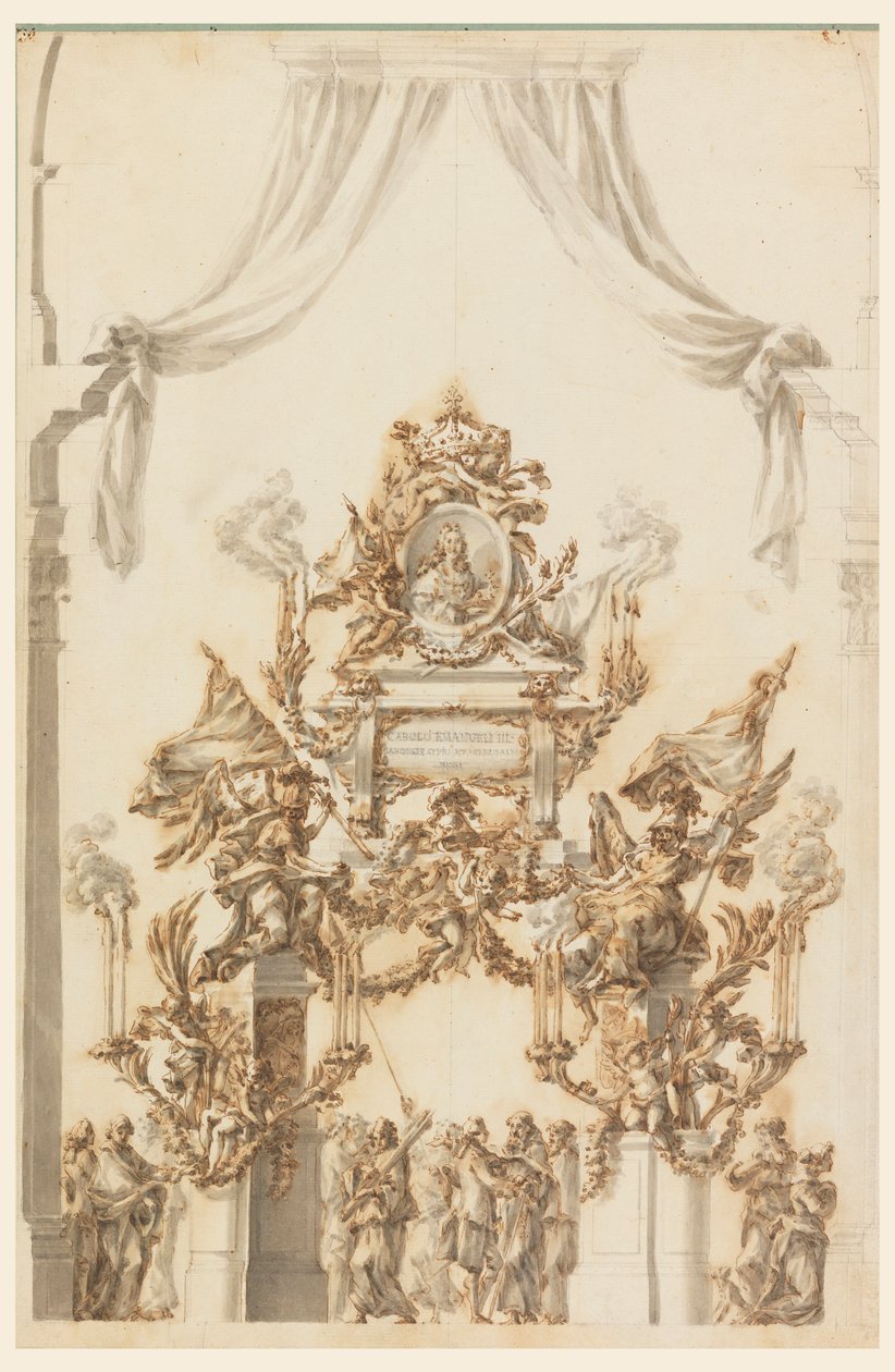 Ritning, Förslag till en katafalk för Karl Emanuel III av Sardinien, 1773 av Carlo Marchionni