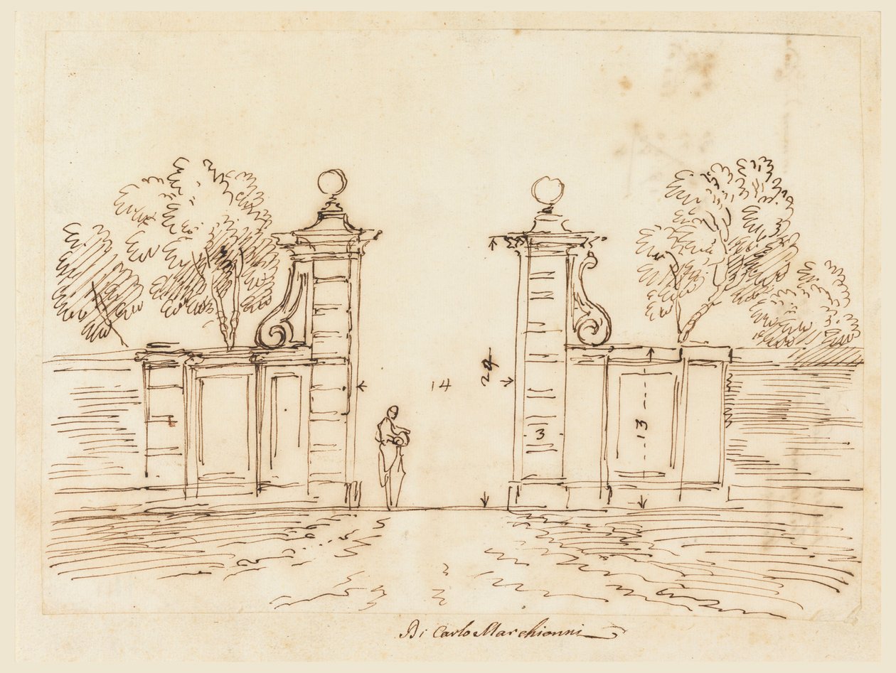 Ritning, Förslag till port till en villa, 1750-55 av Carlo Marchionni