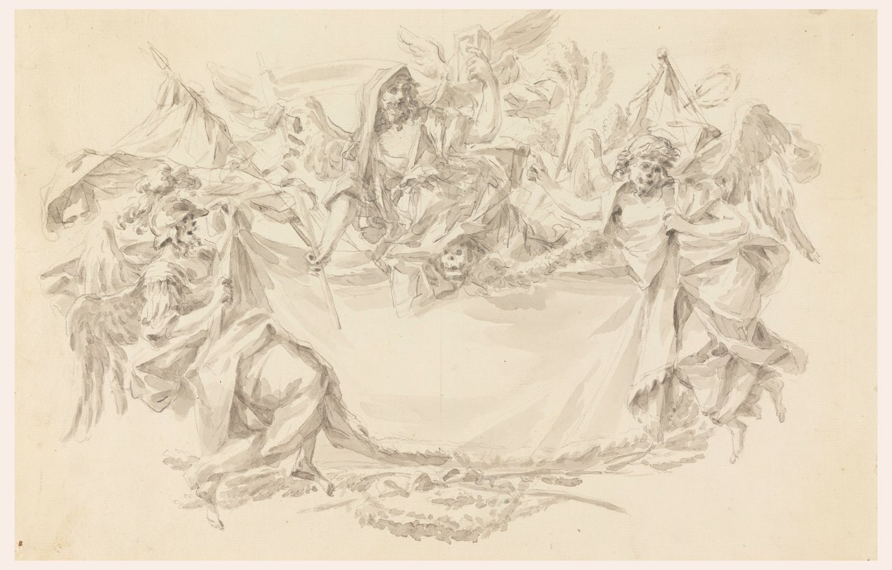 Ritning, Förslag till en duk som plats för en inskription, 1750-86 av Carlo Marchionni