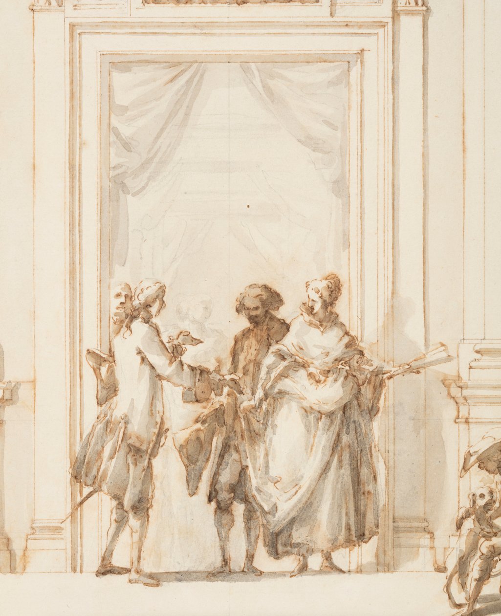 Ritning, Förslag till den norra portalen, Stora galleriet, Villa Albani, Rom, Italien, 1755-56 av Carlo Marchionni
