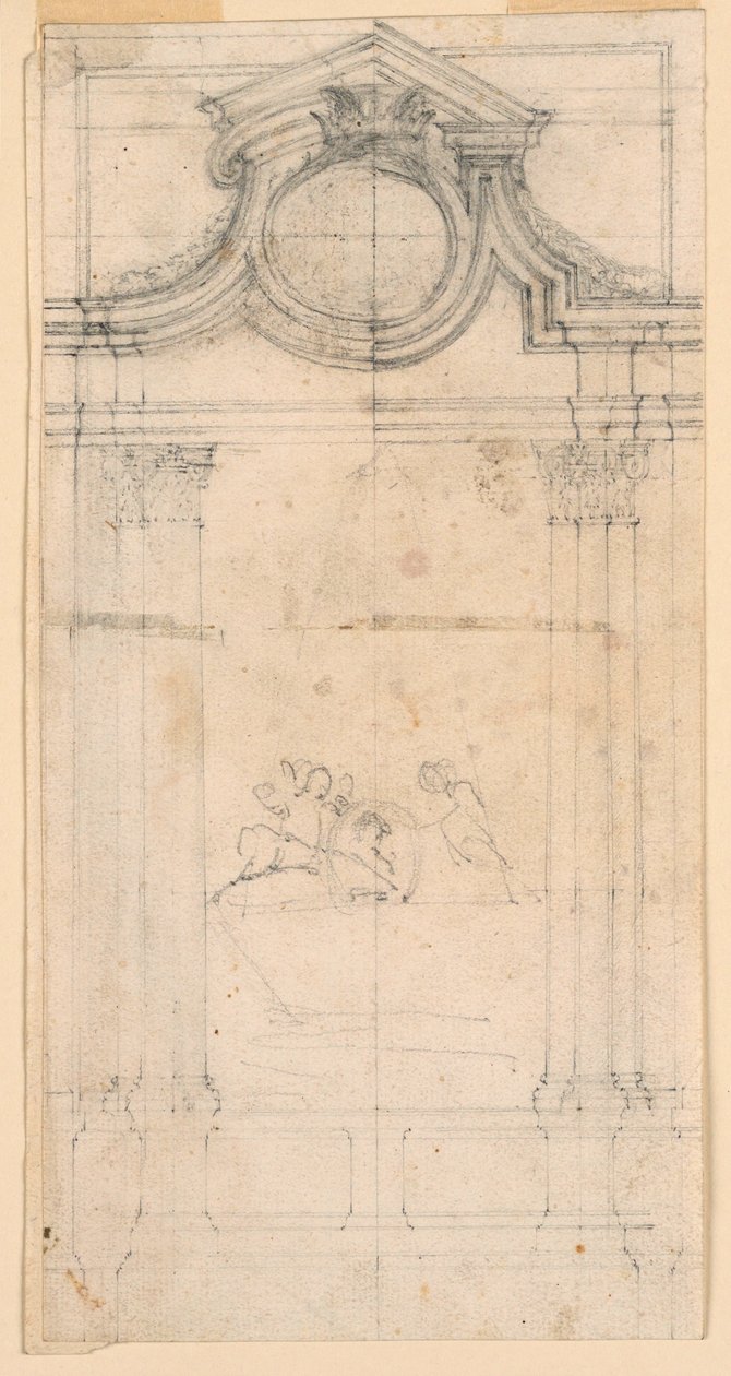 Ritning, Utformning av ett gravmonument för ett kloster, ca 1745 av Carlo Marchionni