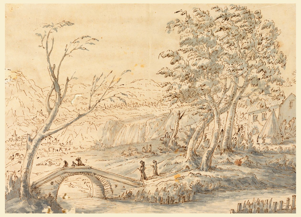 Teckning, Landskap med bro, 1770-1786 av Carlo Marchionni