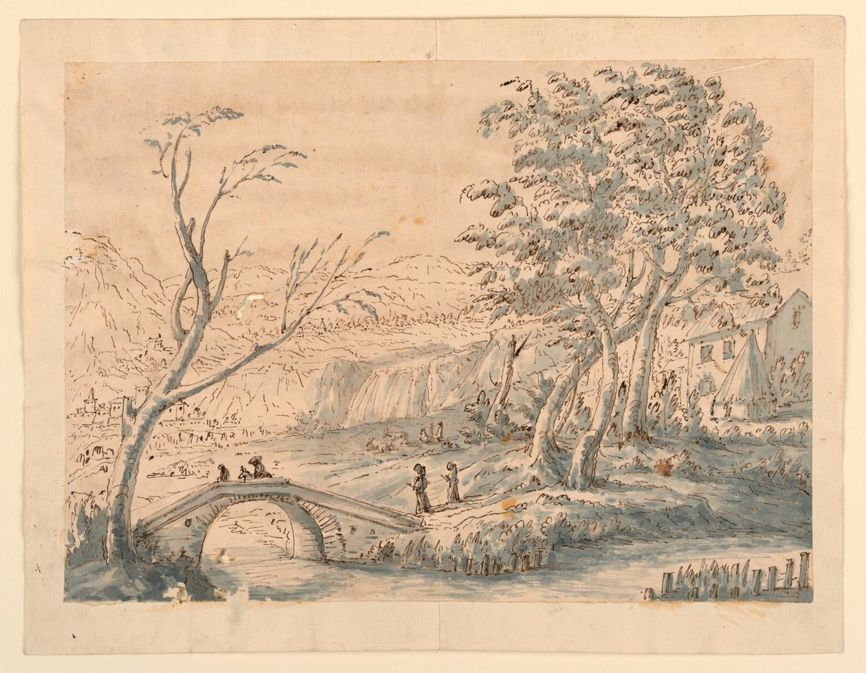 Teckning, Landskap med bro, 1770-1786 av Carlo Marchionni