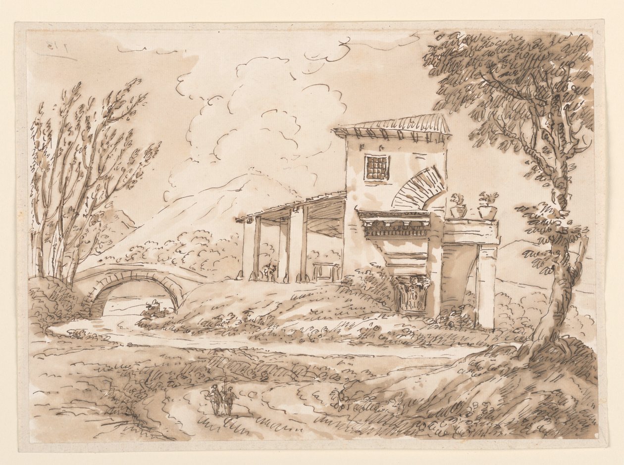Teckning, Landskap med villa, 1750-60 av Carlo Marchionni
