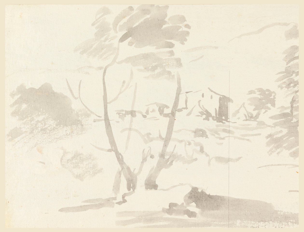 Teckning, Skiss av ett träd i ett landskap, 1760-1780 av Carlo Marchionni