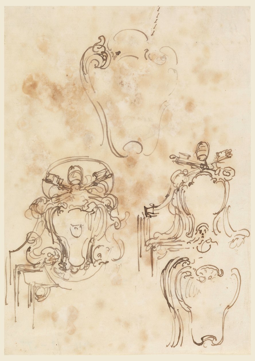 Ritning, Skisser till ramar och täckbrickor, 1758-69 av Carlo Marchionni