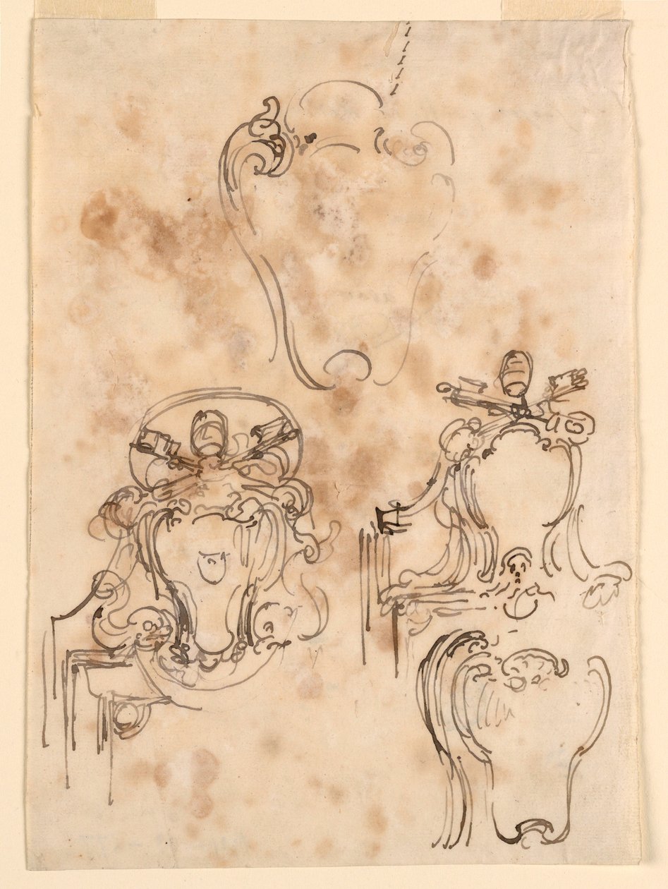 Ritning, Skisser till ramar och täckbrickor, 1758-69 av Carlo Marchionni