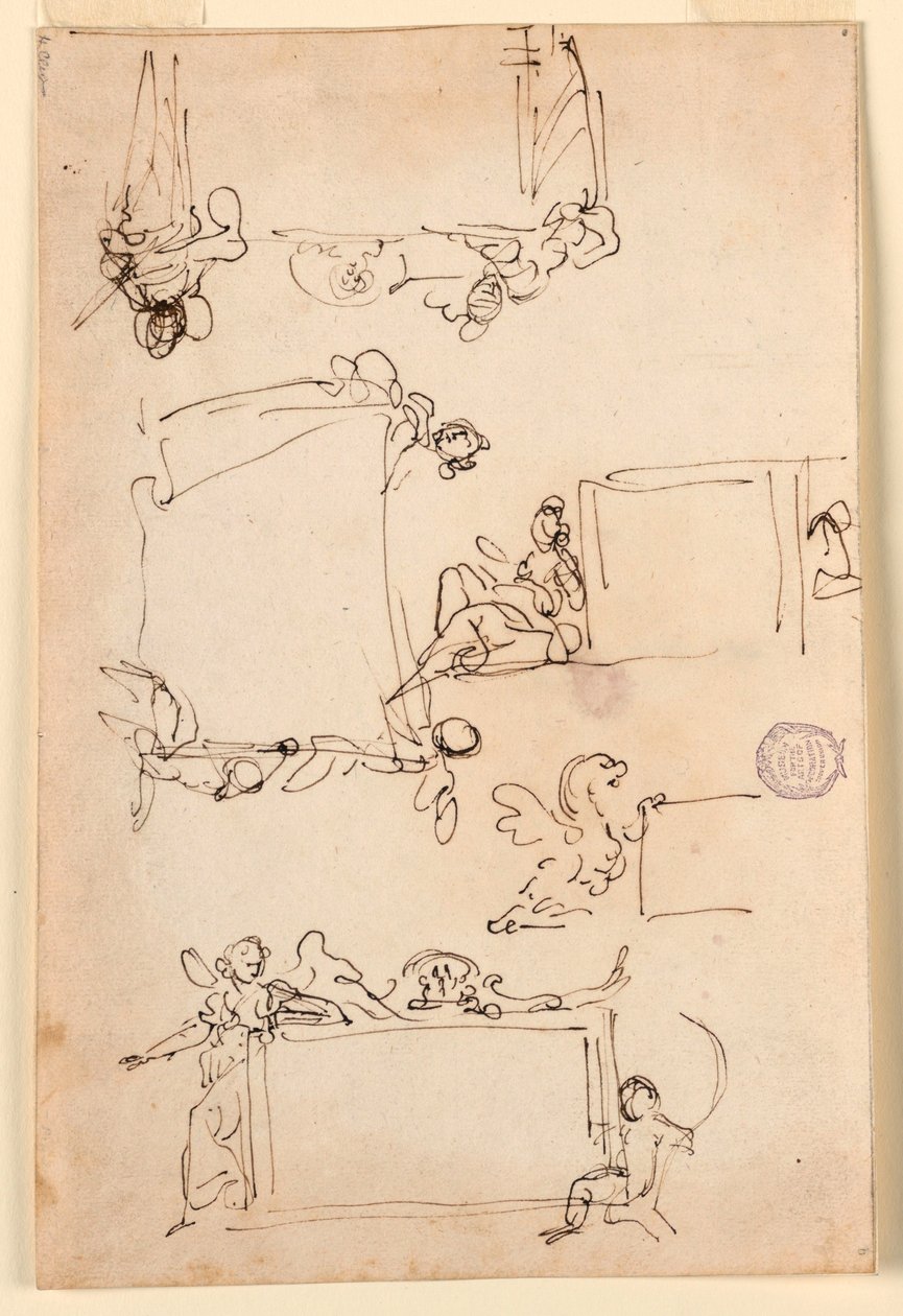 Teckning, Skisser till en tablett, ca 1750 av Carlo Marchionni