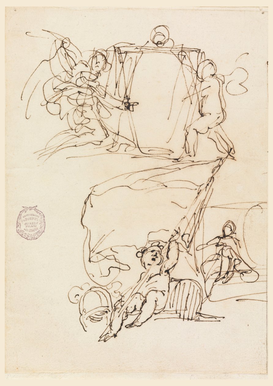 Teckning, Tre skisser, före 1775 av Carlo Marchionni