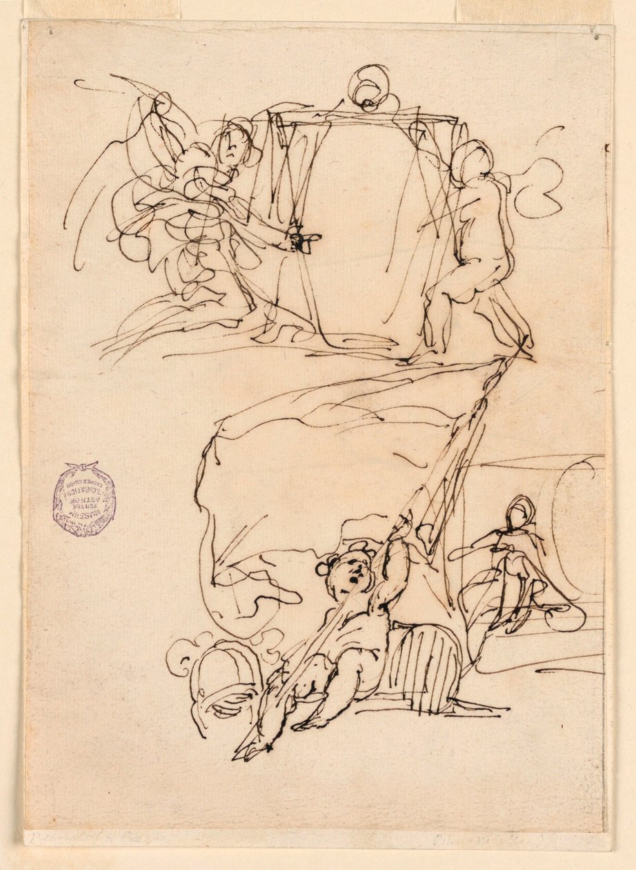 Teckning, Tre skisser, före 1775 av Carlo Marchionni