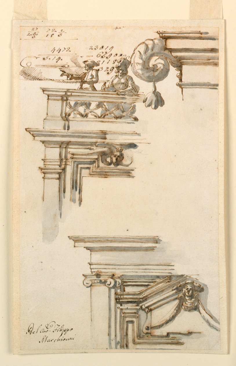 Ritning, två dörrskåp, 1750-75 av Carlo Marchionni