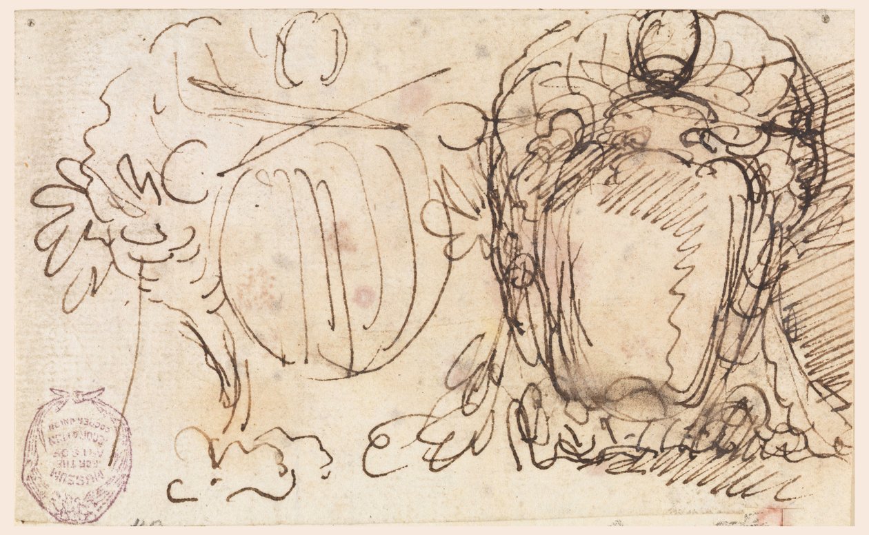 Ritning, Två vapensköldar till påven Benedictus XIV:s vapensköld, 1740-58 av Carlo Marchionni