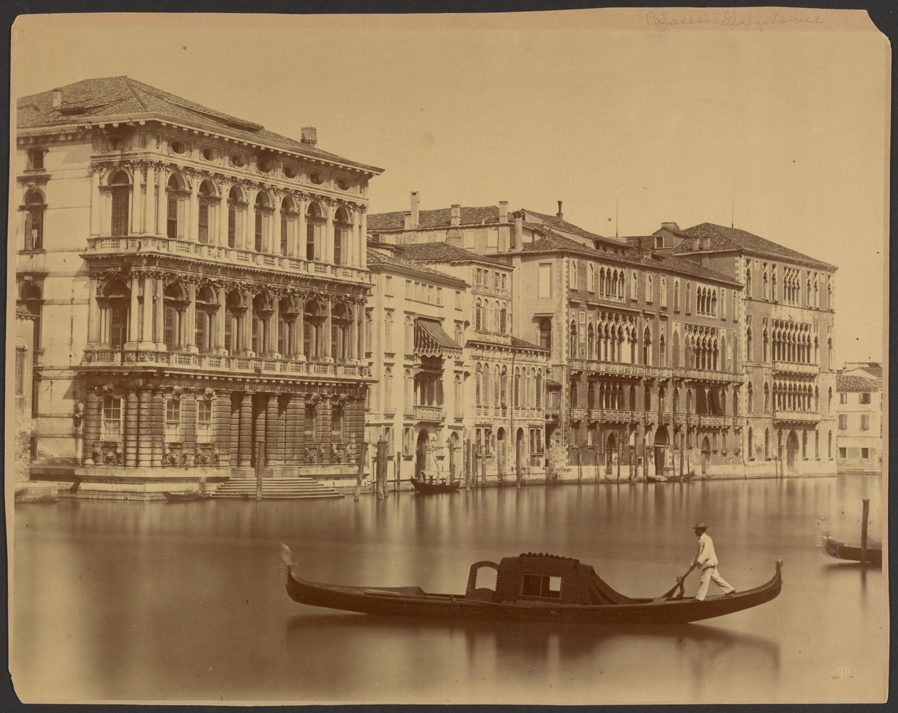 Palatsen Rezzonico, Giustiniani och Foscari längs Canal Grande av Carlo Naya