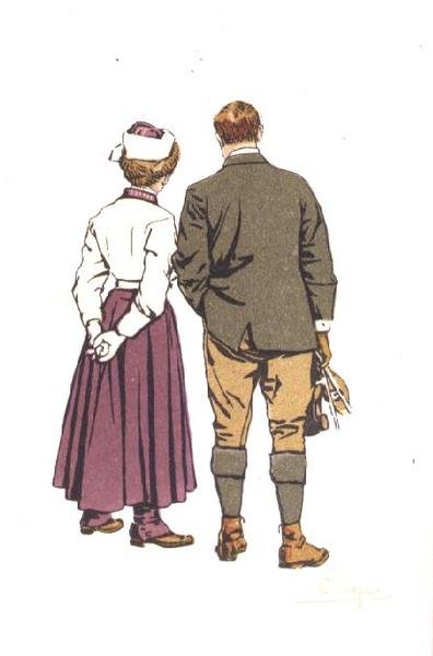 Ett omtänksamt par (färg litho) av Carlo Pellegrini