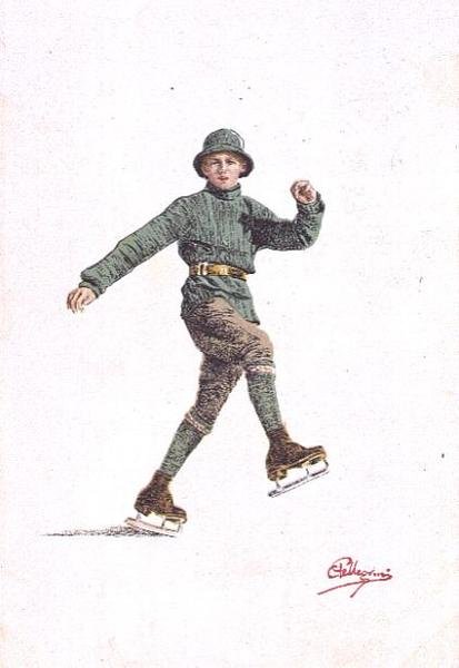 Lone Man Skating (litho i färg) av Carlo Pellegrini