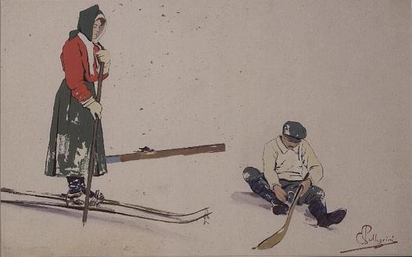 Säkra sina skidor (färg litho) av Carlo Pellegrini