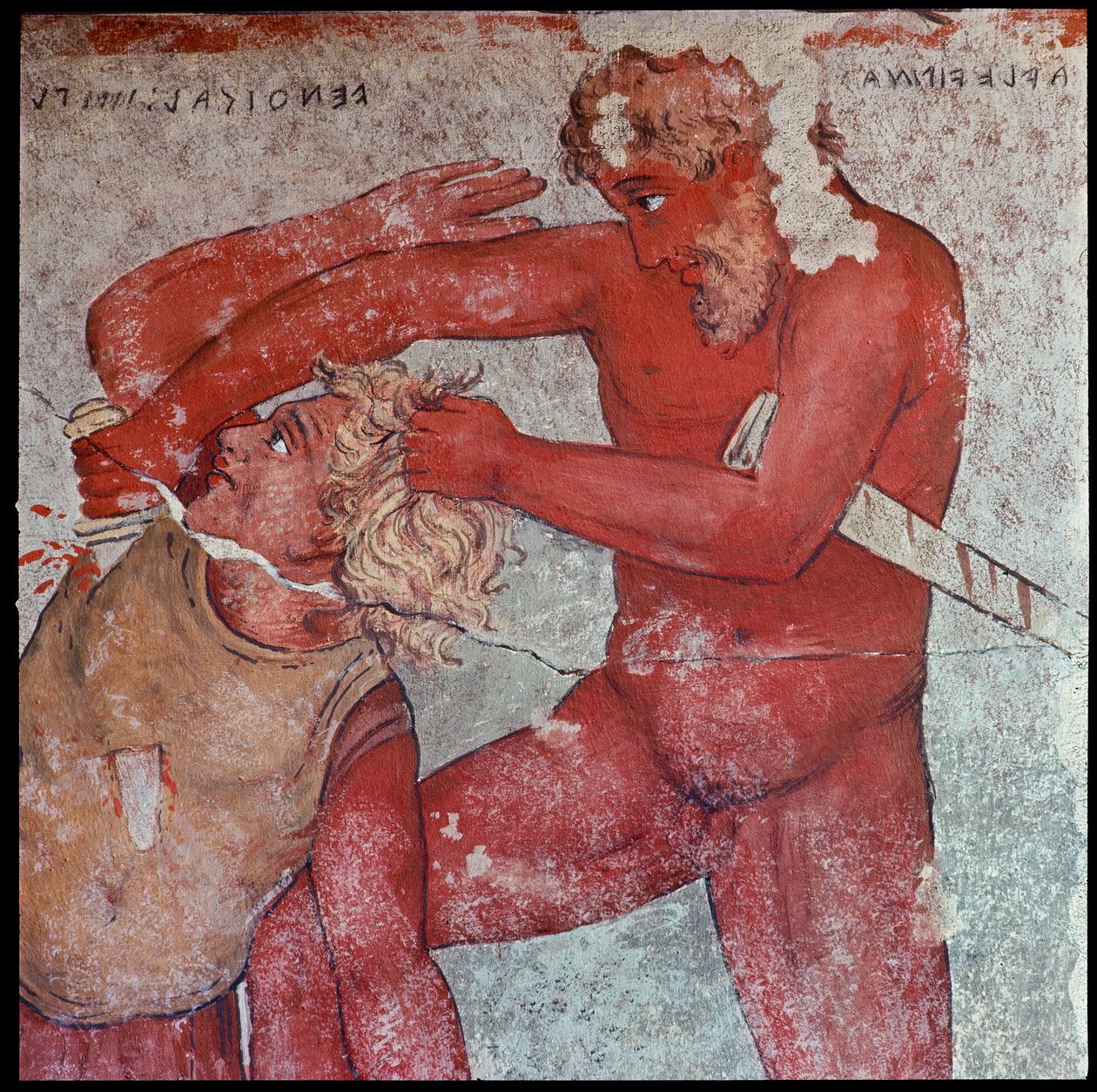 Etruskisk civilisation: "" representation av offret av trojanska fångar som hyllning till Patroclus""" reproduktion av Carlo Ruspi (1786-1863) av fresker från 300-talet f.Kr. av Francois Grav av Vulci. Florens, arkeologiska museet av Carlo Ruspi