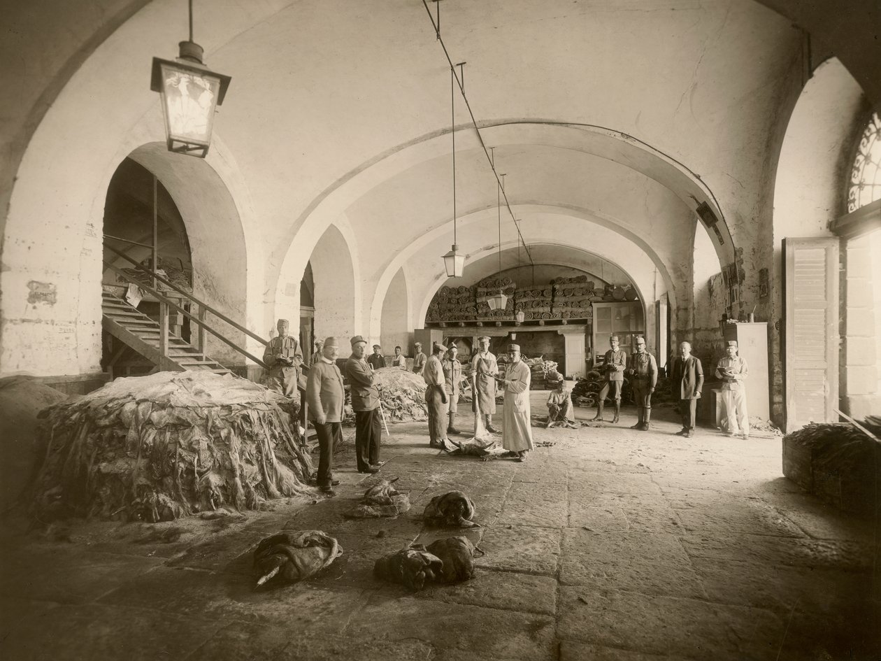 Interiör av den militära läderinsättningen, under det stora kriget (s/v foto) av Carlo Wulz
