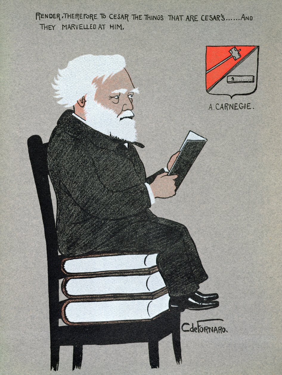 Karikatyr av Andrew Carnegie (1835-1919) illustration från "Millionaires of America" av Carlo de Fornaro