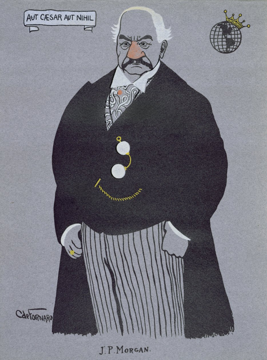 Karikatyr av John Pierpont Morgan (1837-1913), från "Millionaires of America" av Carlo de Fornaro
