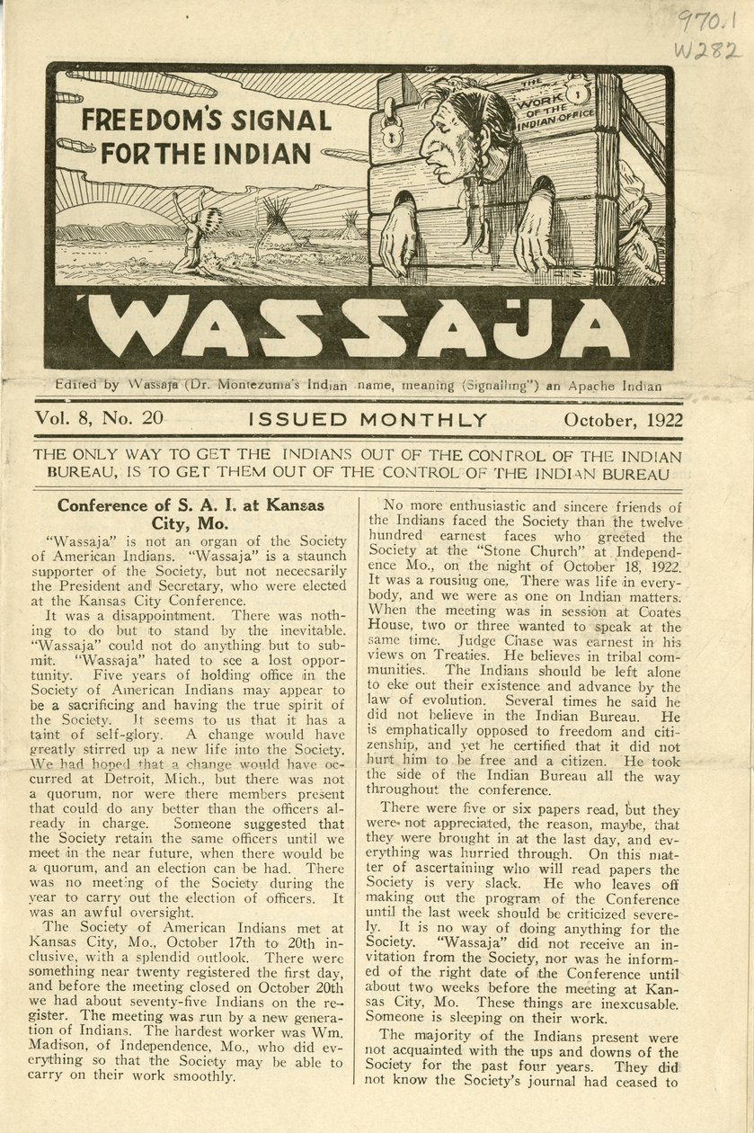 Issue ofWassaja, Vol. 8, No. 20, October 1922 av Carlos Montezuma
