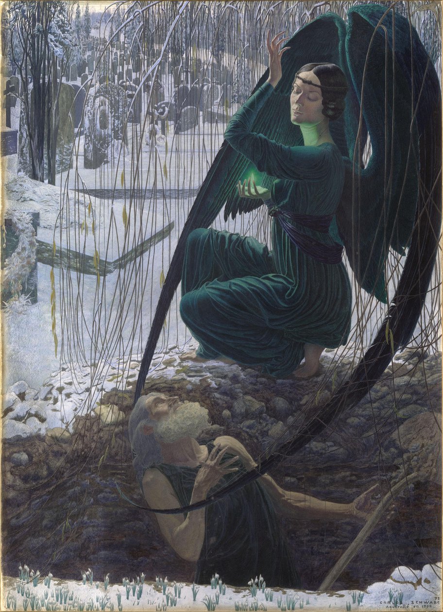 Gravgrävarens död 1895-1900 av Carlos Schwabe