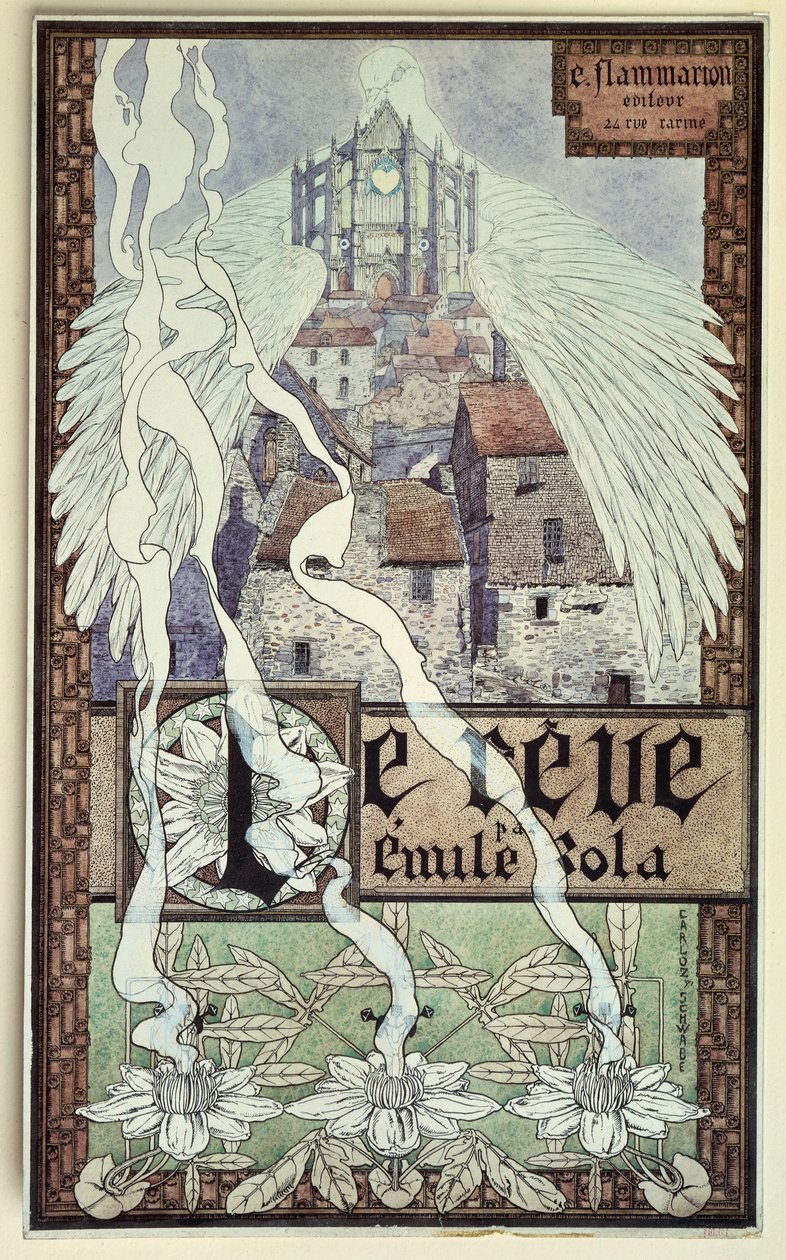 Drömmen, titelsidan på roman av Emile Zola (Paris av Carlos Schwabe