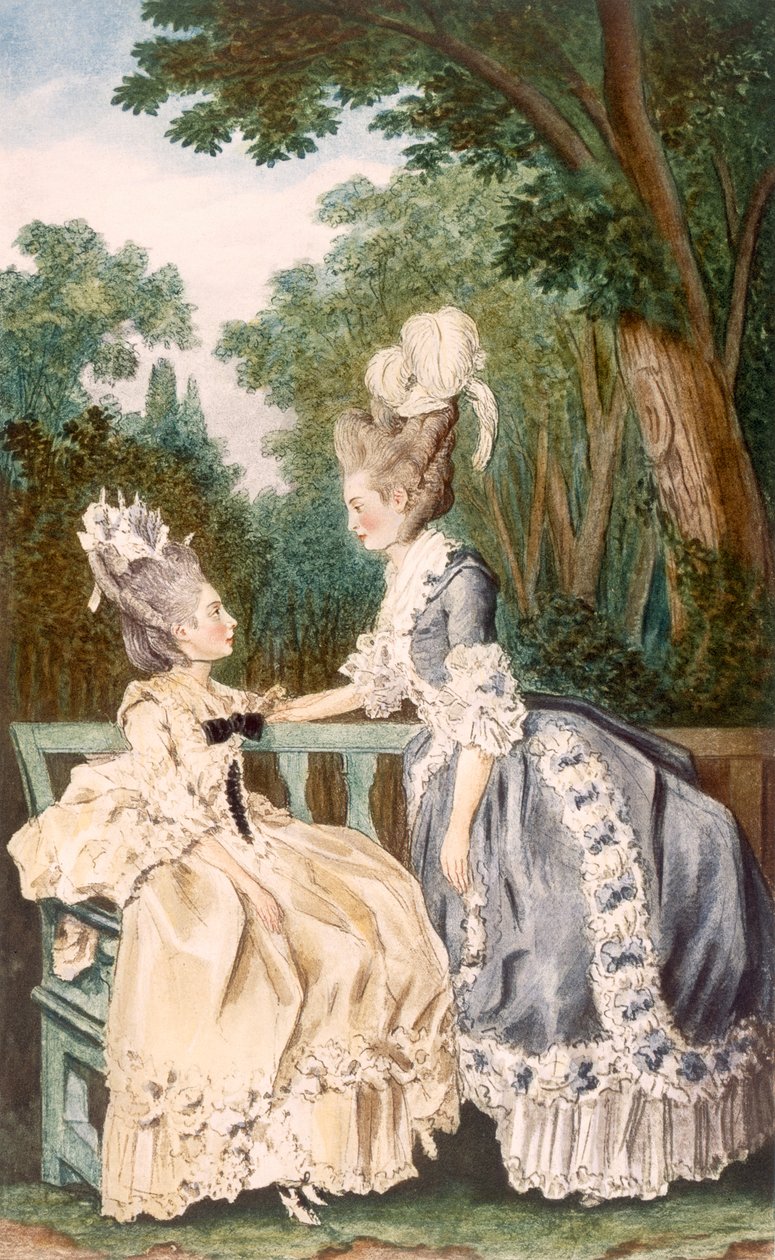 Dammorgonklänning, 1771 (färggravyr) av Louis Carrogis dit Carmontelle