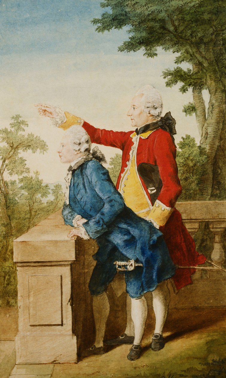Prinsen av Saxe-Gotha med sin lärare, baron d"Hel...på en terrass, 1768 av Carmontelle