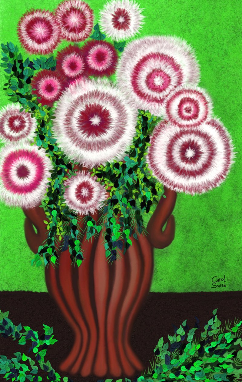 Brun vas med fantasy vilda blommor av Carol Sousa Cuello