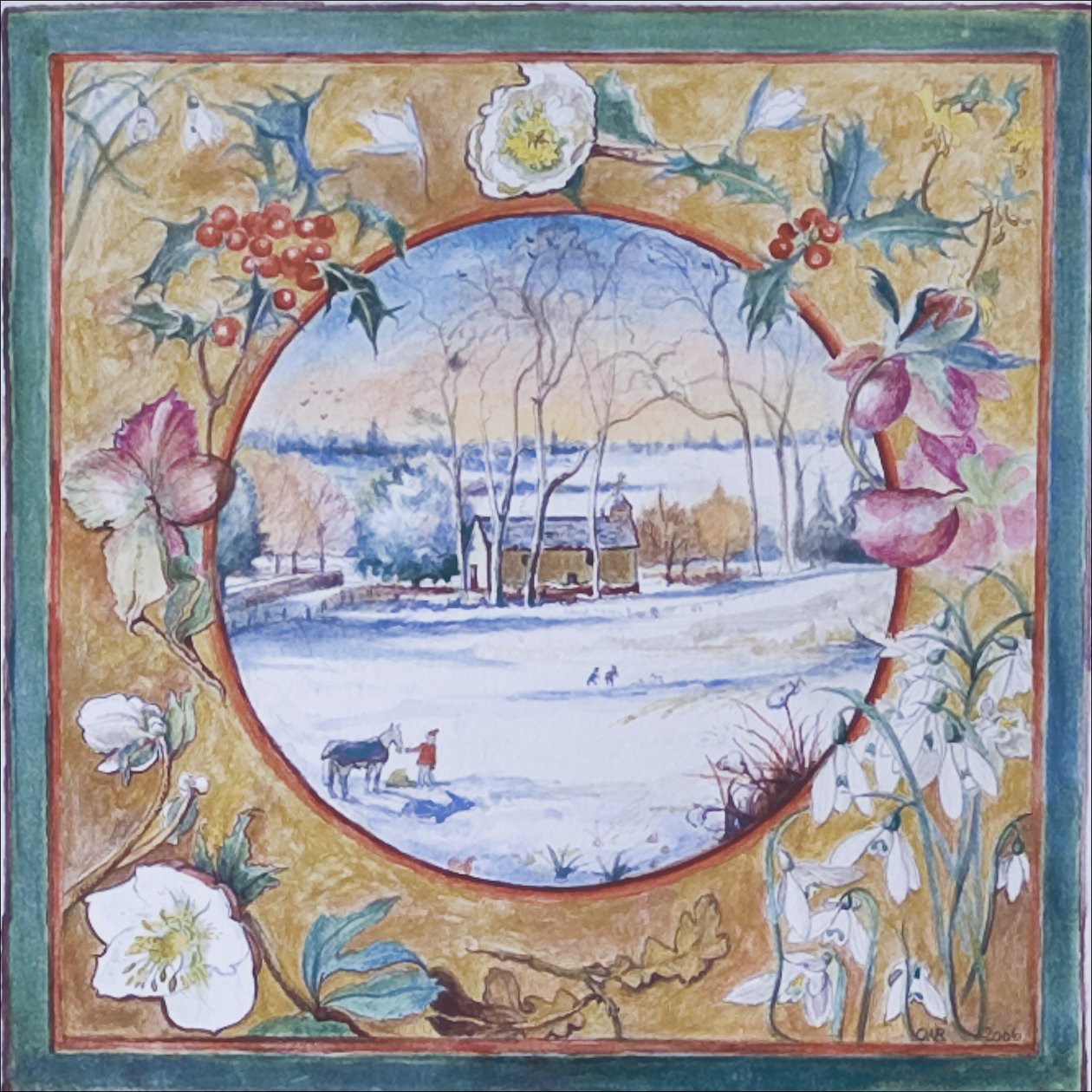 Christmas Morning, Little Somborne, 2007 (wc på papper) av Caroline Hervey Bathurst
