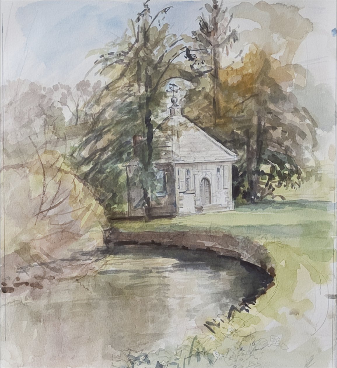 Izaak Waltons fisketempel, Dovedale, 2008 (wc på papper) av Caroline Hervey Bathurst