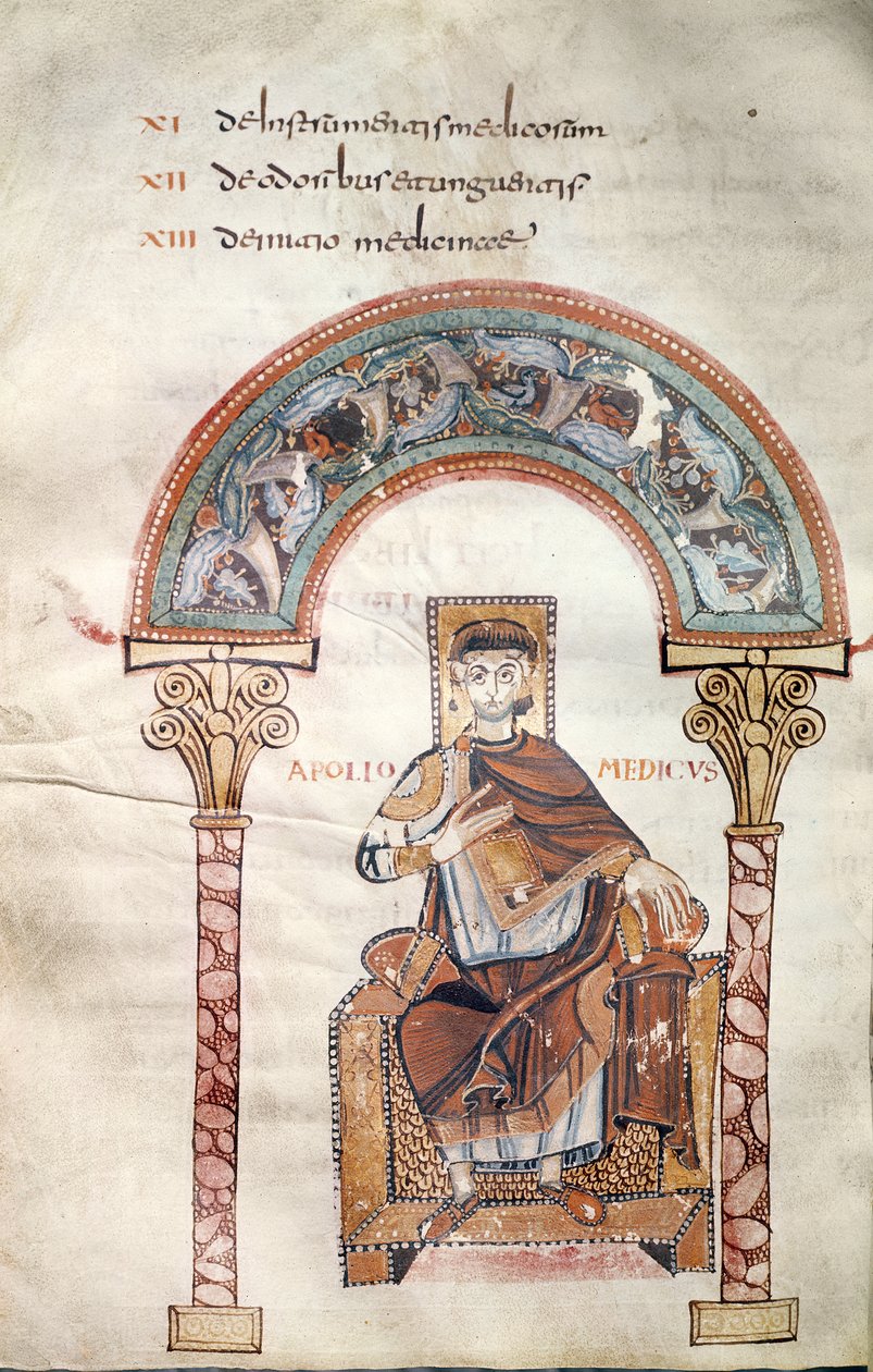 Ms CCII fol.91v Apollo Medicus, från Etymologiae av Isidore av Sevilla av Carolingian School