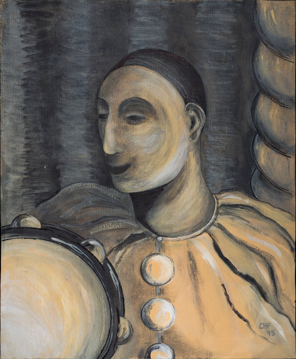 Clown med tamburin, 1995 (akryl på papper) av Carolyn Hubbard Ford