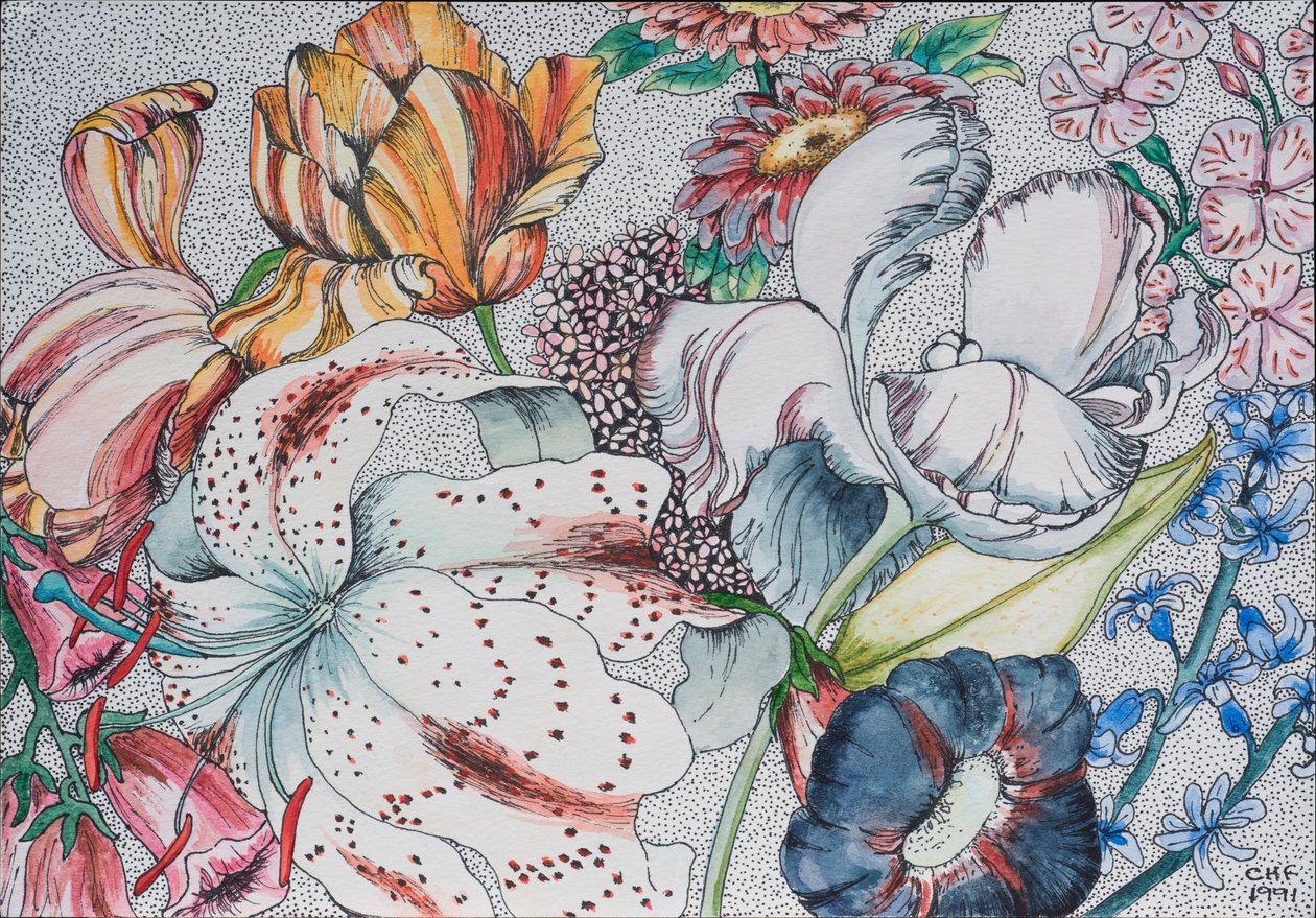 Blandade blommor, 1991 av Carolyn Hubbard Ford