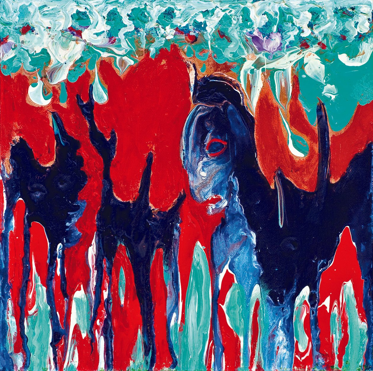 Mutant Beasts, 2011 (akryl på duk) av Carolyn Mary Kleefeld