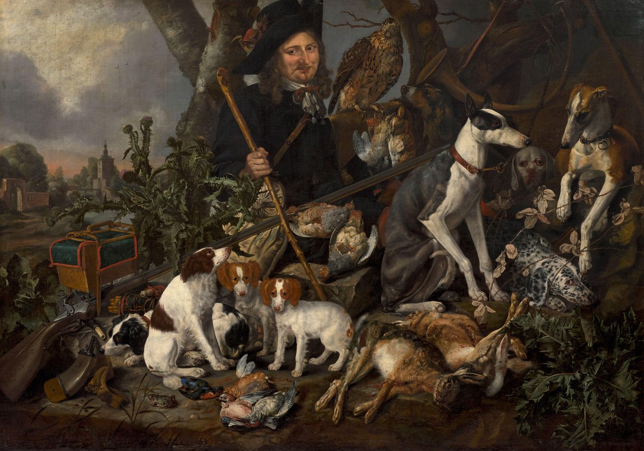 Gentleman med hundspann och jakttroféer av Carstian Luyckx