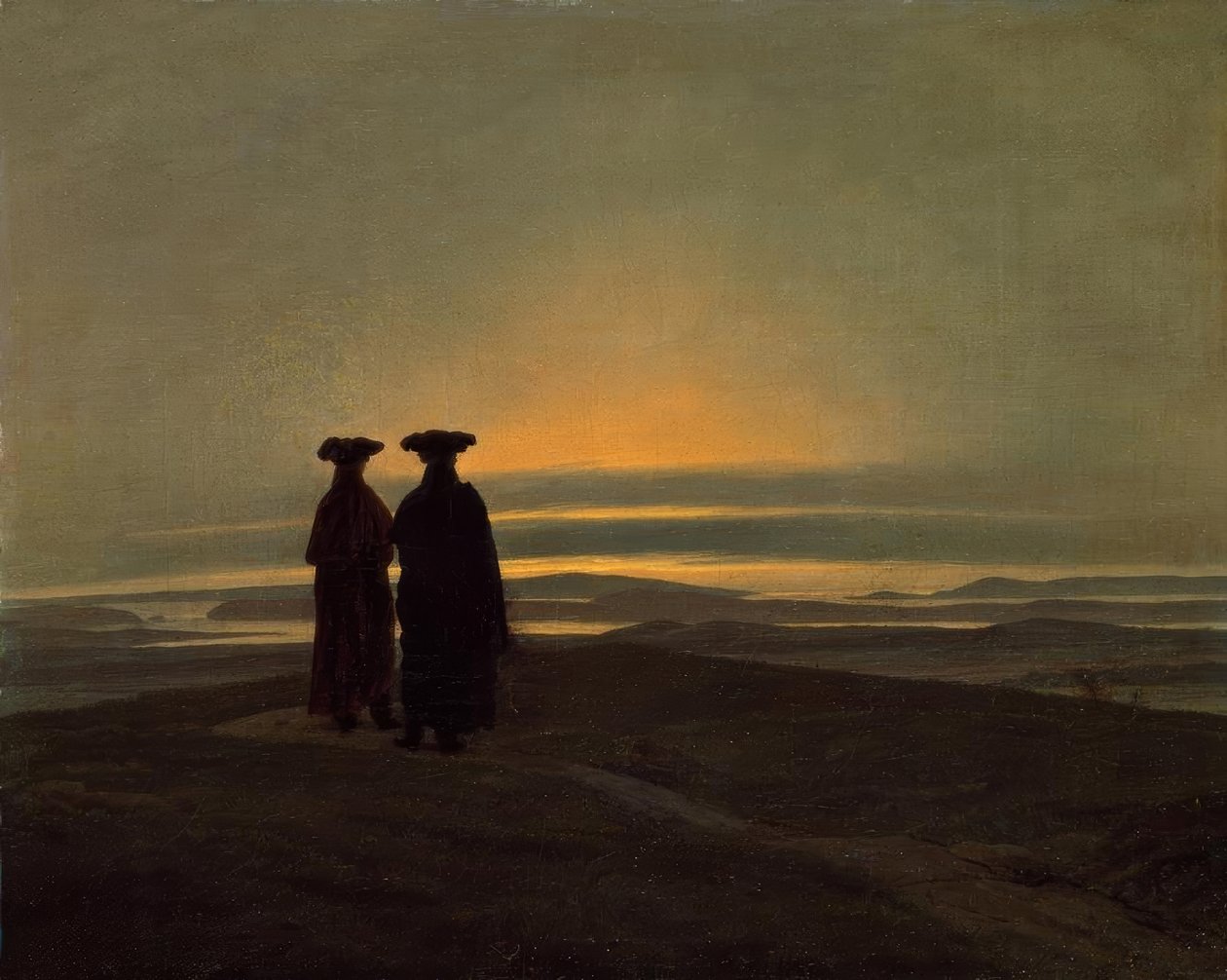 Kvällslandskap med två män av Caspar David Friedrich