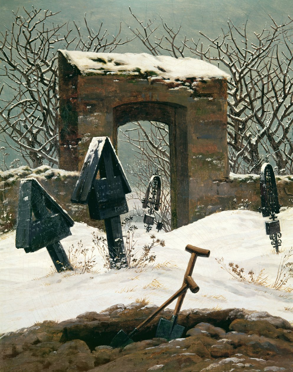 Kyrkogård i snön, 1826 av Caspar David Friedrich