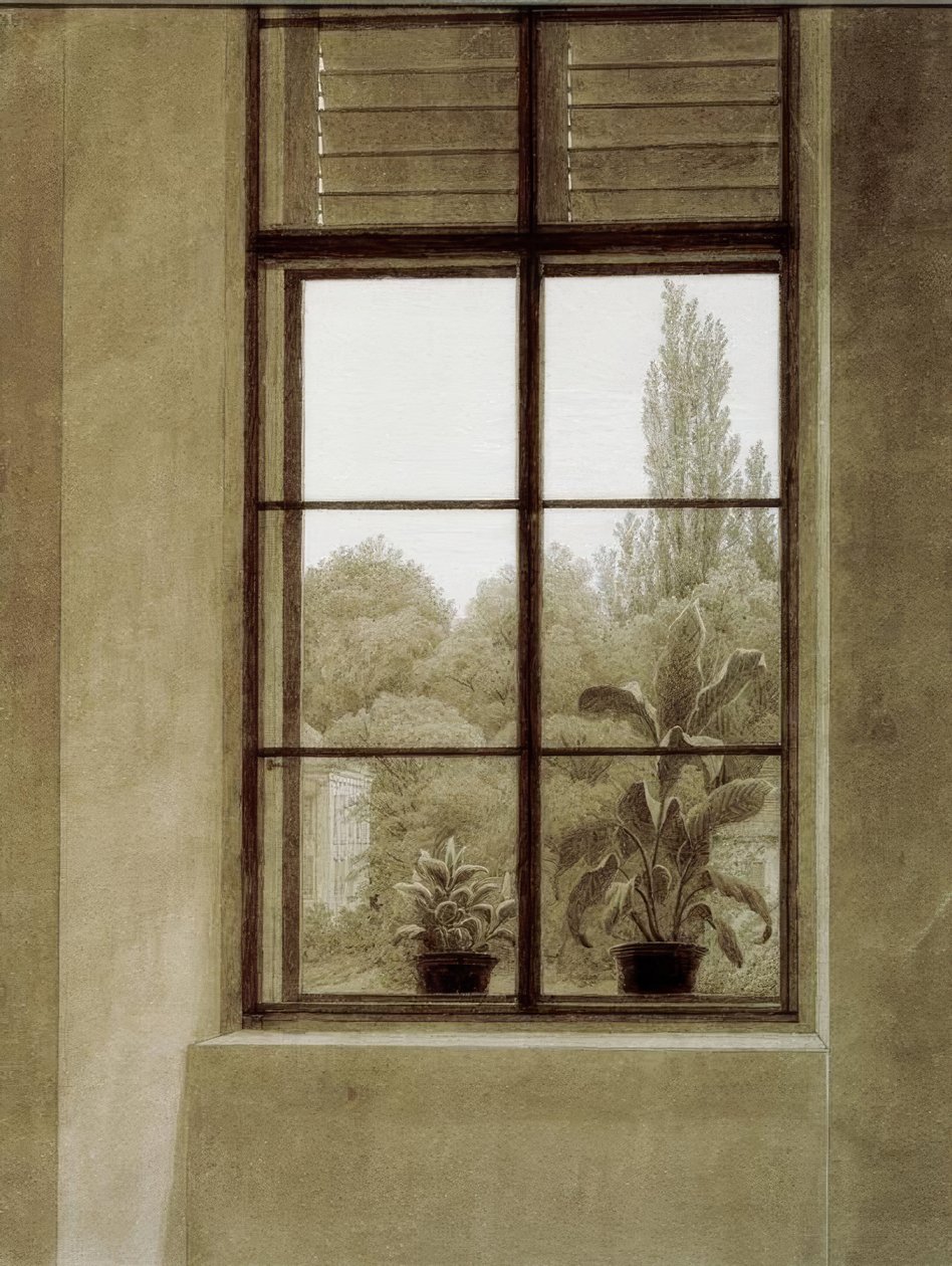 Fönster med parkeringsplats av Caspar David Friedrich