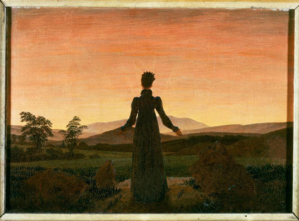 Kvinna framför den nedåtgående solen av Caspar David Friedrich