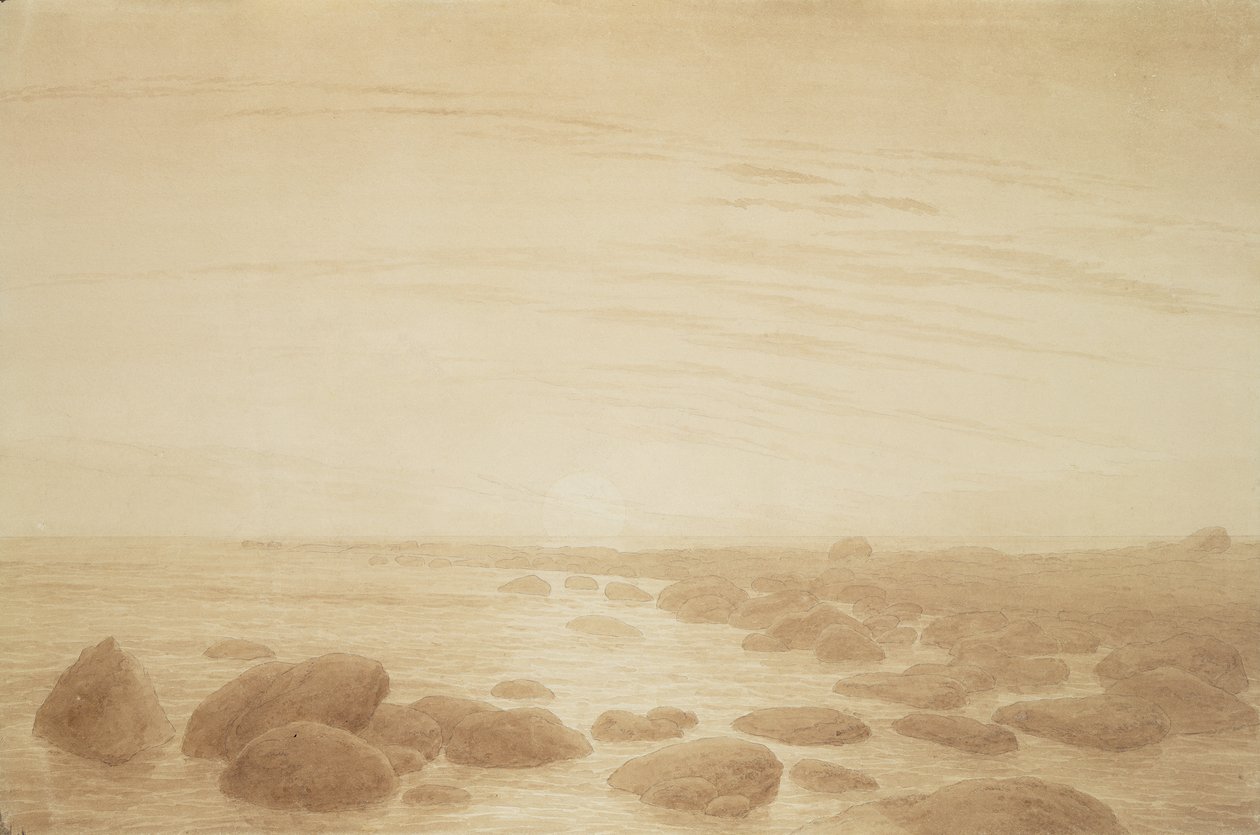 Moonrise on the Sea (Solnedgång över havet) (sepia bläck och penna på papper) av Caspar David Friedrich
