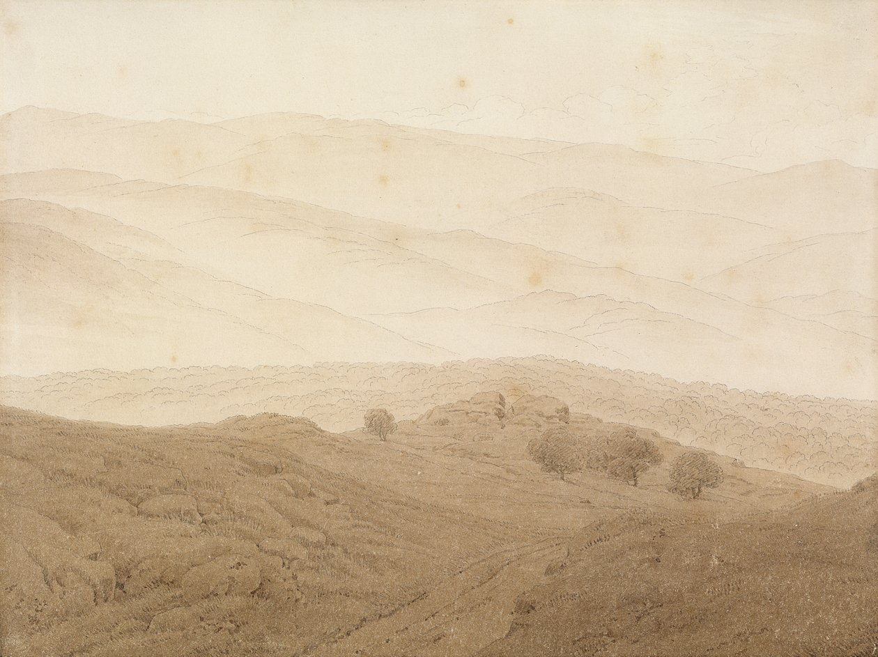 Bergslandskap nära Teplitz (grafit och tvätt) av Caspar David Friedrich