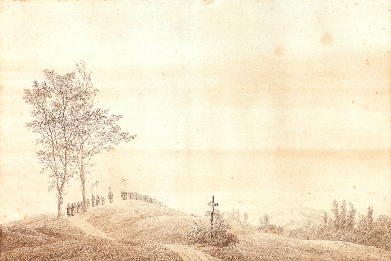 Pilgerzug bei Sonnenuntergang av Caspar David Friedrich