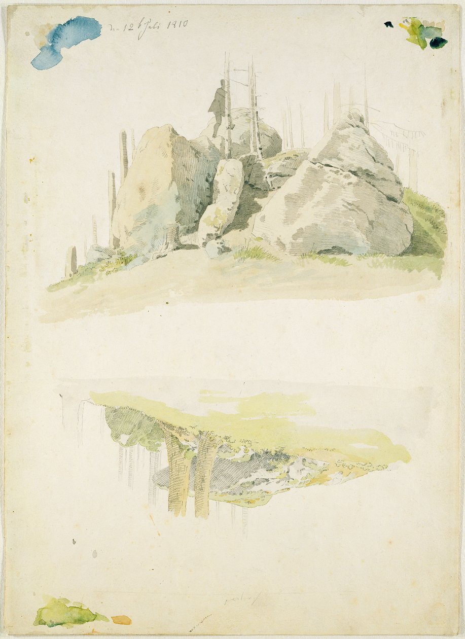 Rock and Tree: Two Studies, 12 juli 1810 (wc och penna på papper) av Caspar David Friedrich