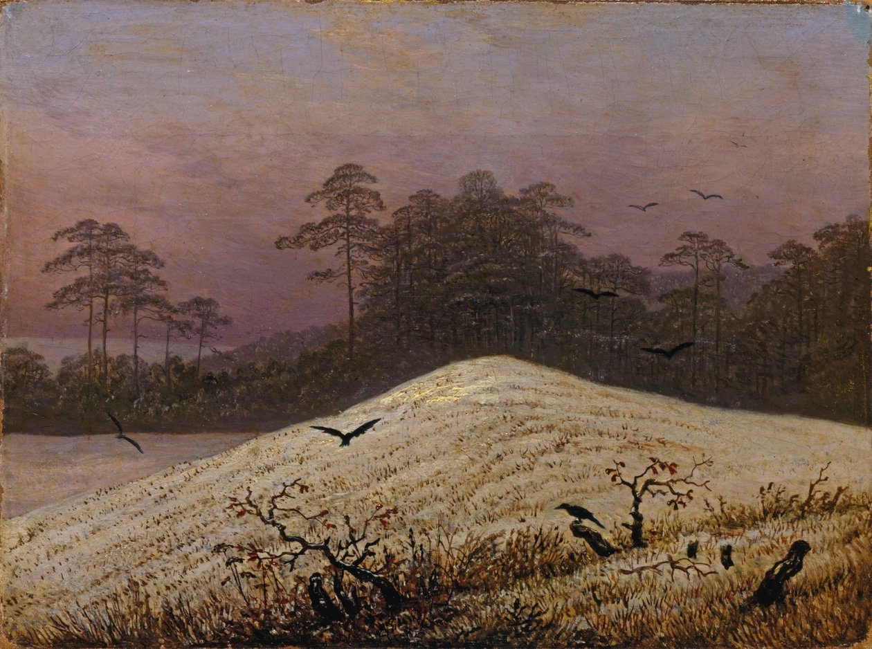 Schneehügel mit Raben av Caspar David Friedrich