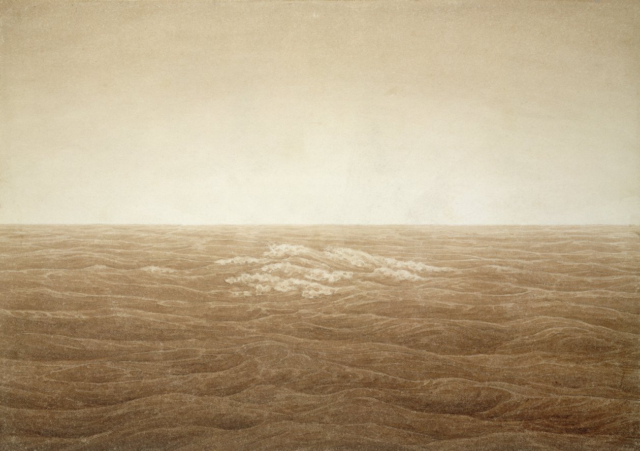Bahari ya Sunrise, 1828 (wino wa sepia juu ya penseli kwenye karatasi) ulipigwa av Caspar David Friedrich