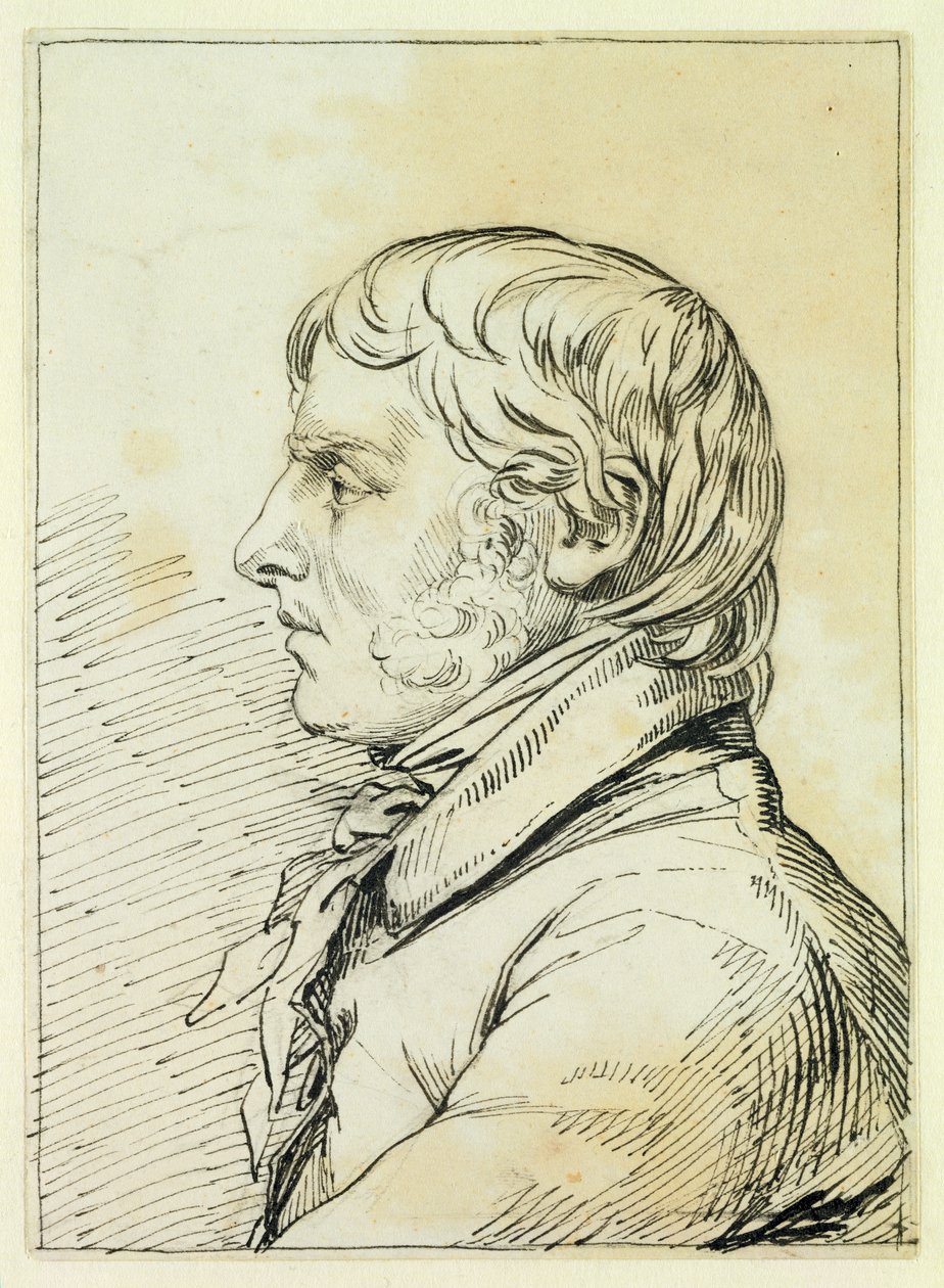 Självporträtt (penna och brunt bläck över spår av svart krita på papper) av Caspar David Friedrich