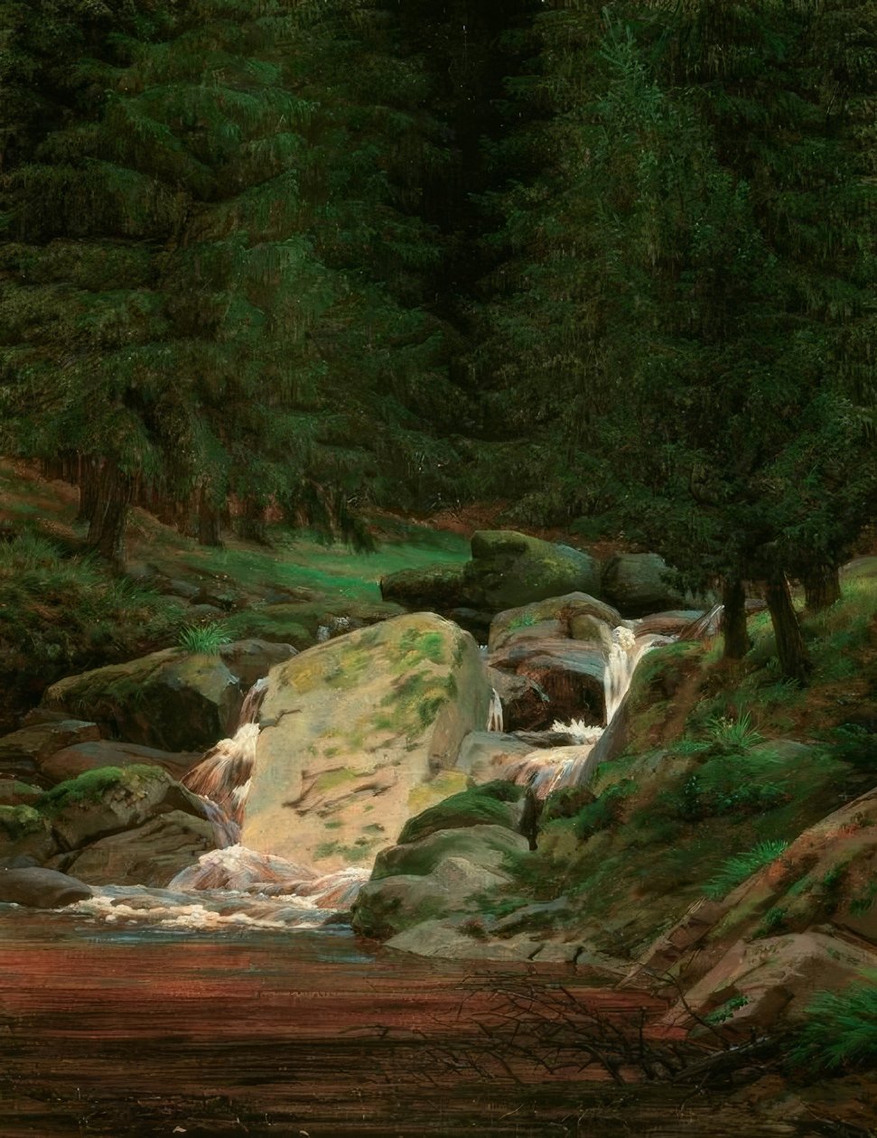 Granskog med vattenfall av Caspar David Friedrich