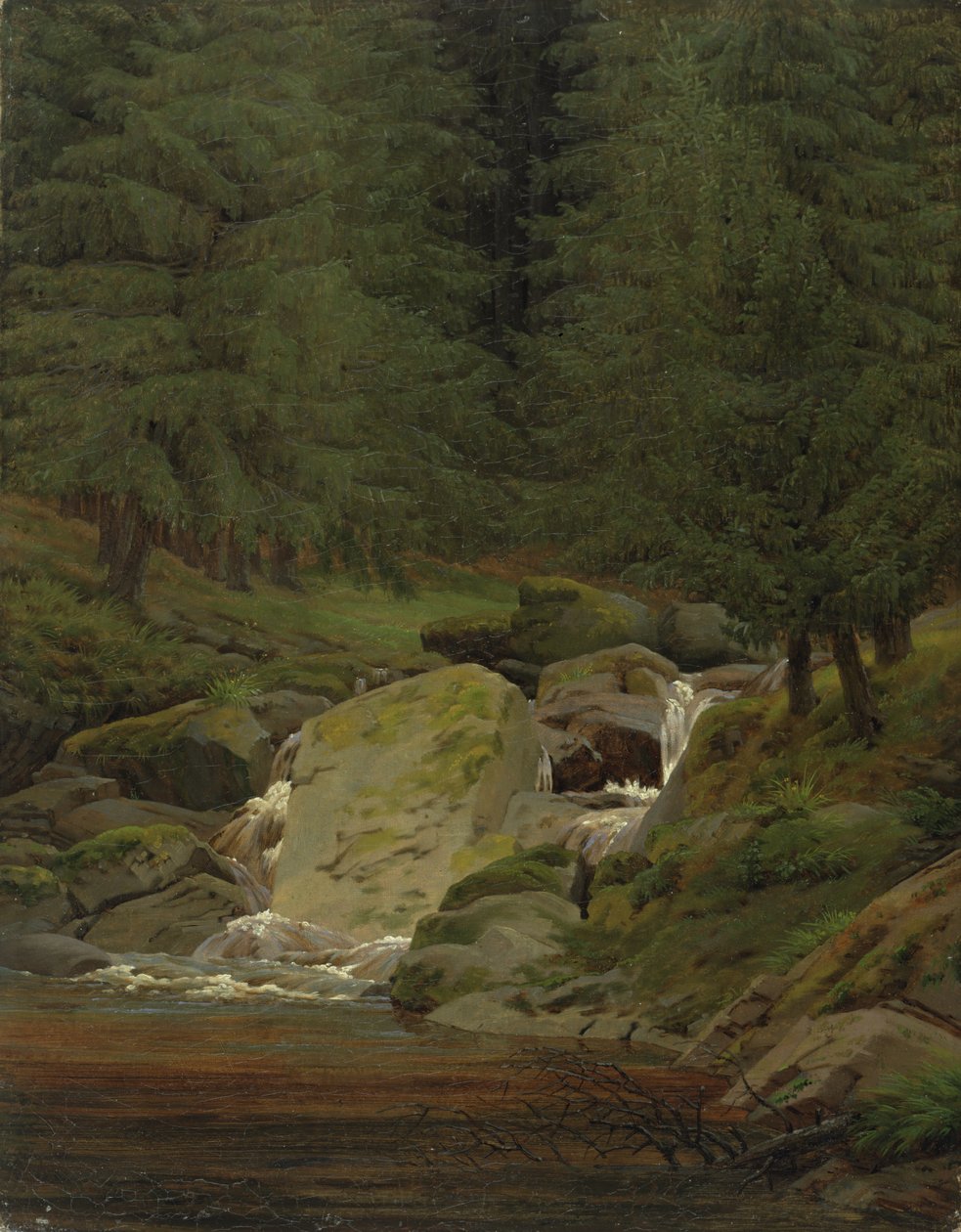 Evergreens vid vattenfallet av Caspar David Friedrich